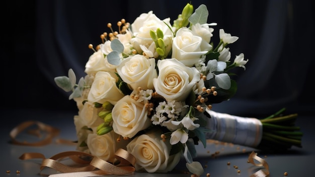 Um lindo buquê de casamento feito de flores brancas frescas