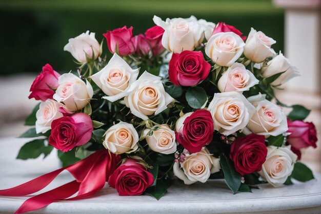 Um lindo buquê de flores de casamento.