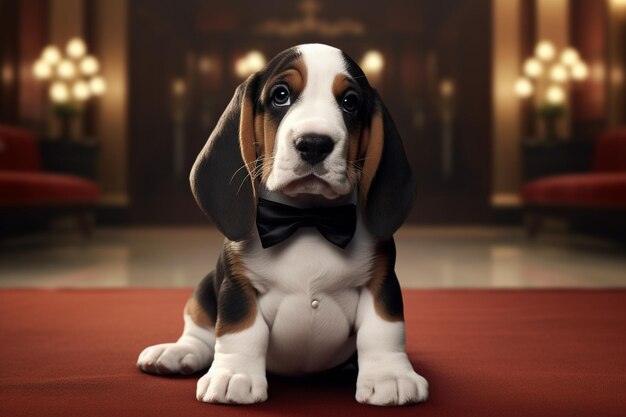 Um lindo cachorrinho Basset Hound com um visual clássico de smoking 00162 03