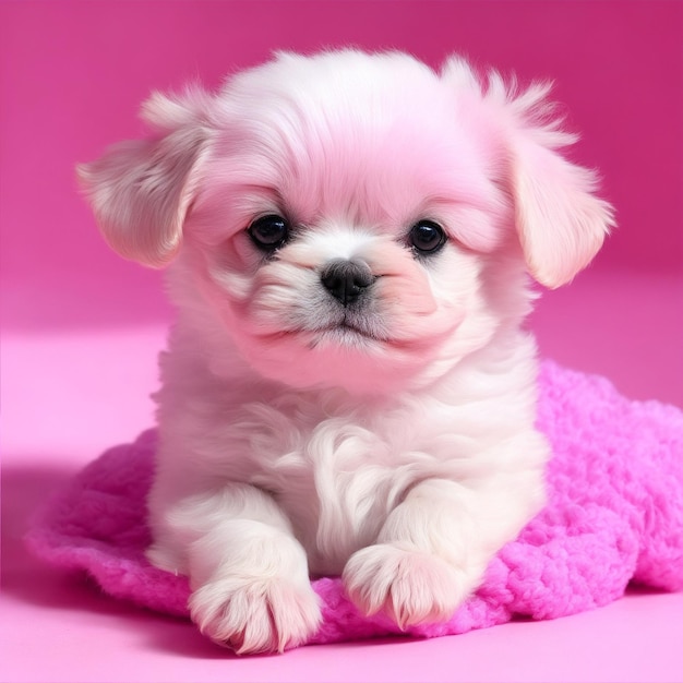 Foto um lindo cachorrinho rosa que está feliz