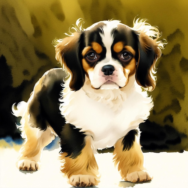 Um lindo cachorro Cavalier King Charles Spaniel Pintura em aquarela Graciosa Elegância Generativa AI