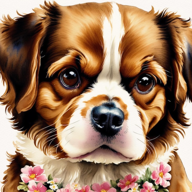 Um lindo cachorro Cavalier King Charles Spaniel Pintura em aquarela Graciosa Elegância Generativa AI