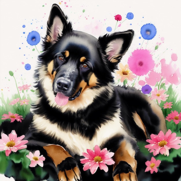 Um lindo cão pastor alemão Pintura em aquarela Noble Guardians Generative AI