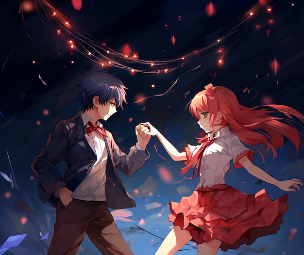 Um lindo casal de anime dançando