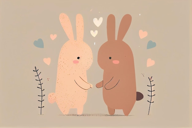 Um lindo casal de coelhinhos, ilustração de arte digital, Generative AI