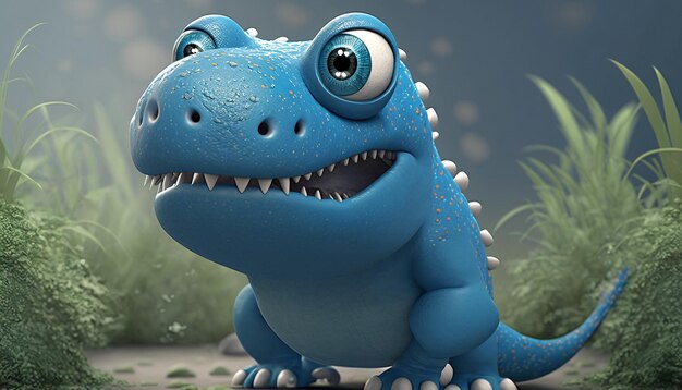 Um lindo desenho animado 3D azul do Tyrannosaurus Rex projetado por IA