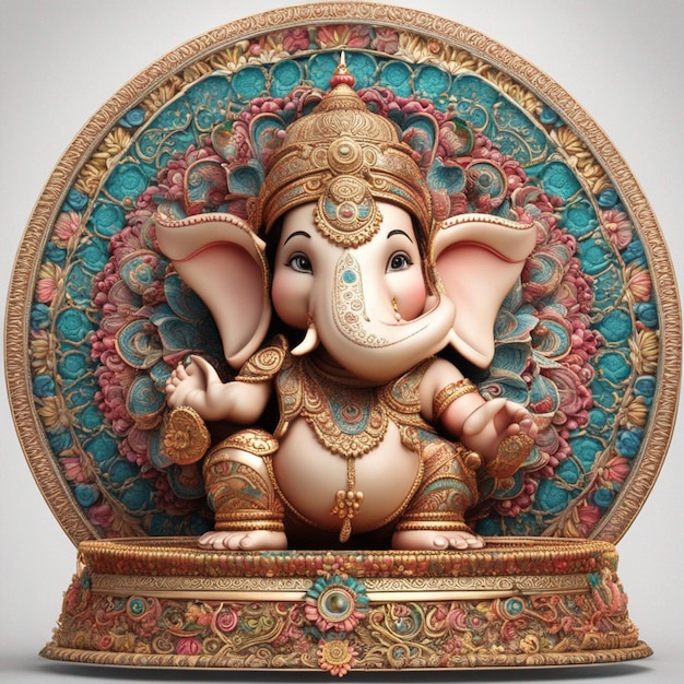 Um lindo deus hindu, Lord Ganesha, de cor cheia de decoração de flores.