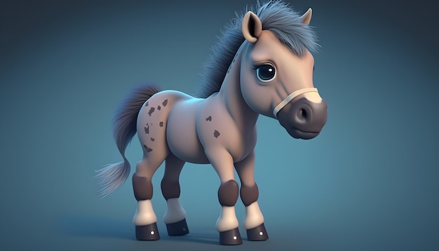 Um lindo e adorável cavalo bebê renderizado no estilo de desenho animado para crianças estilo de fantasia generativo ai