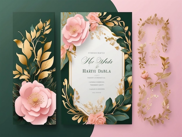 Foto um lindo e atraente design de cartão de convite de casamento de luxo com fundo floral elegante