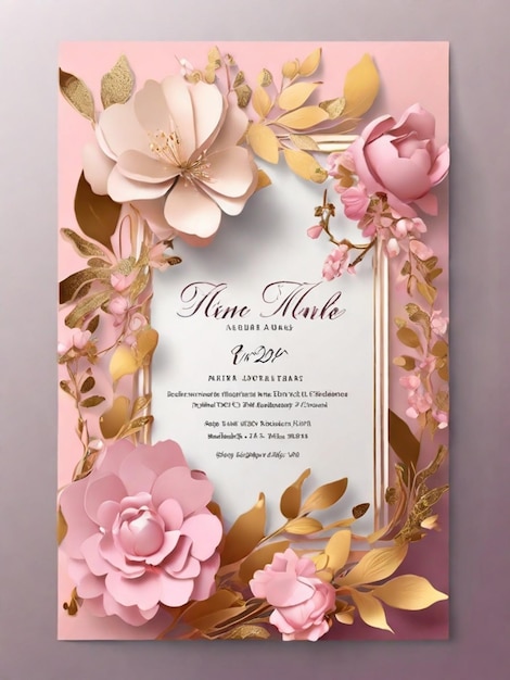 Um lindo e atraente design de cartão de convite de casamento de luxo com fundo floral elegante