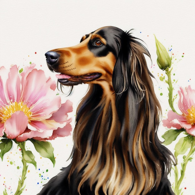 Um lindo galgo afegão Pintura em aquarela Graciosa Elegância Generativa AI