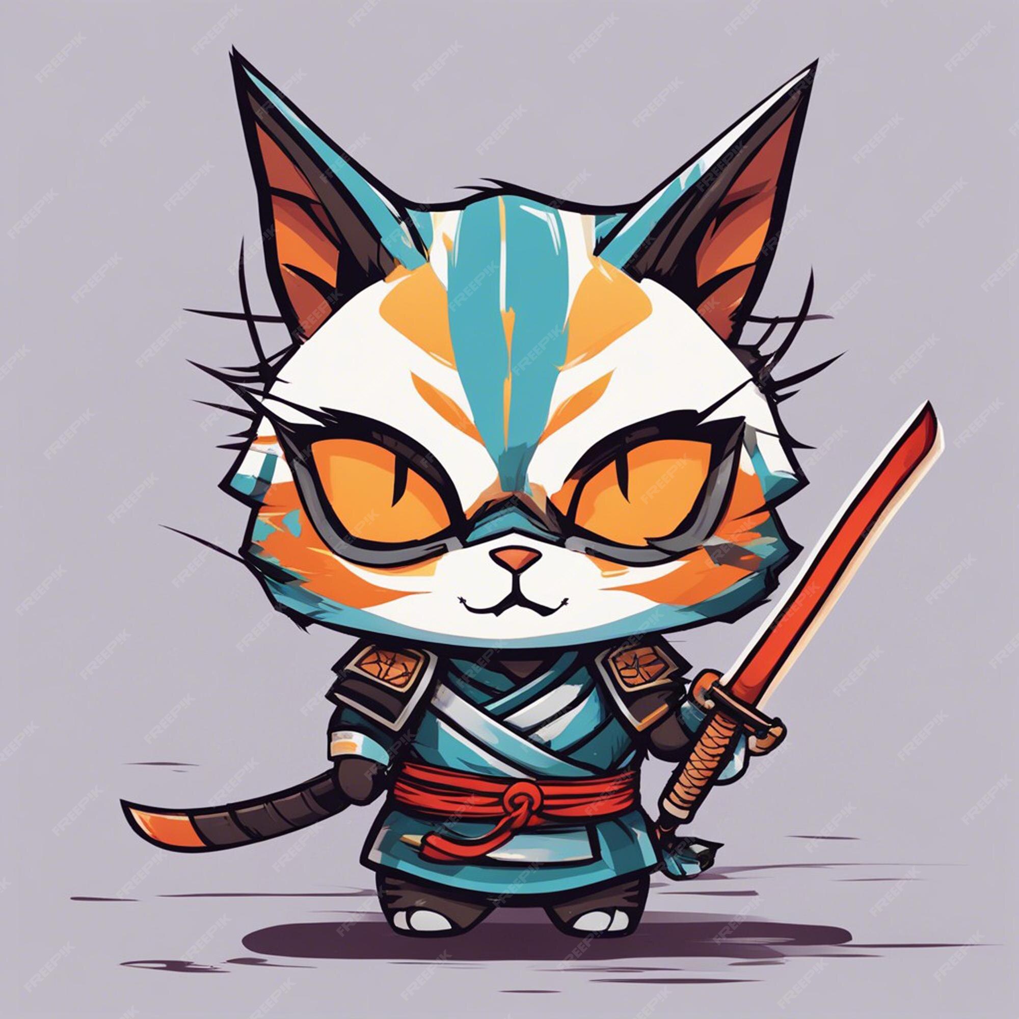 Grupo Bonito Do Gato Do Ninja Dos Desenhos Animados Ilustração do Vetor -  Ilustração de samurai, jogo: 89671067