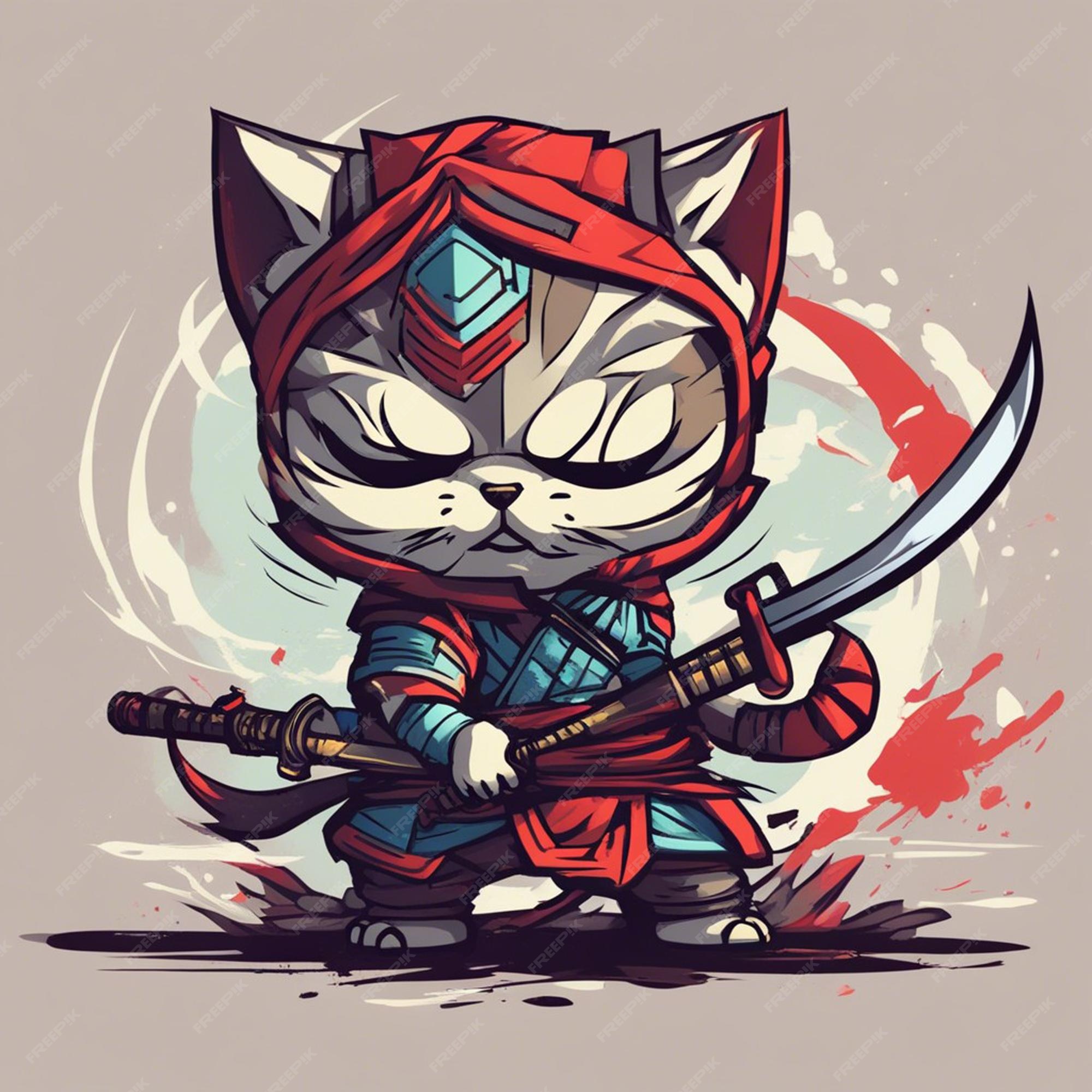 Grupo Bonito Do Gato Do Ninja Dos Desenhos Animados Ilustração do Vetor -  Ilustração de samurai, jogo: 89671067