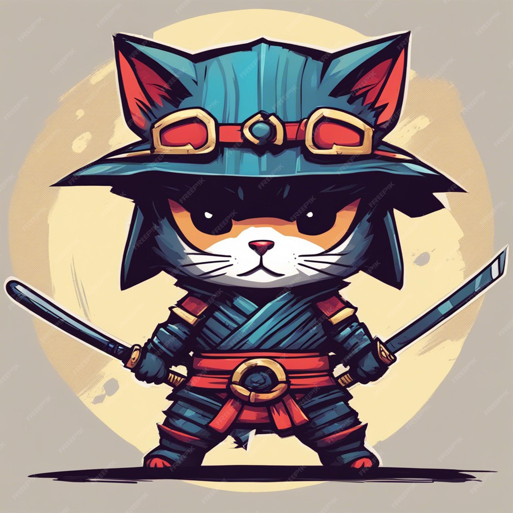 Grupo Bonito Do Gato Do Ninja Dos Desenhos Animados Ilustração do Vetor -  Ilustração de samurai, jogo: 89671067