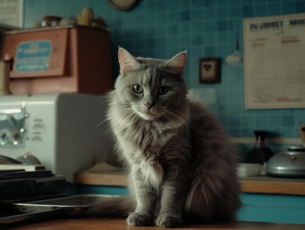 Um lindo gato maine coon cinza está descansando generative ai