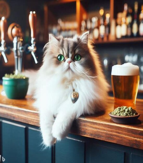 Foto um lindo gato num bar .