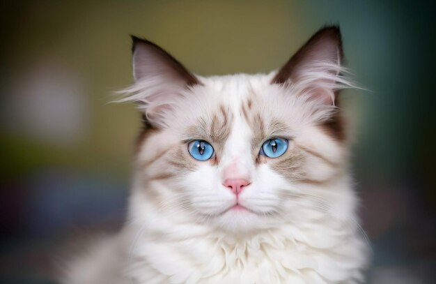 Foto um lindo gato ragdoll de raça branca.