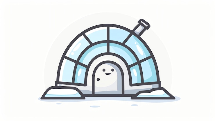 Foto um lindo iglu de desenho animado com uma chaminé e um rosto sorridente