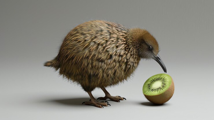 Foto um lindo kiwi olhando para um kiwi. o kiwi é um pássaro não voador nativo da nova zelândia.