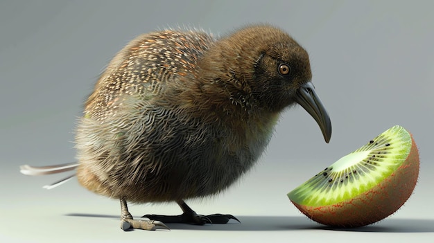 Um lindo kiwi olhando para um kiwi O kiwi é um pequeno pássaro não voador nativo da Nova Zelândia