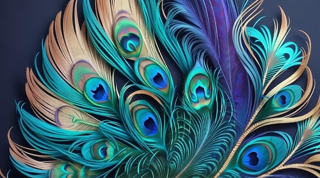 Um lindo padrão de penas de pavão com estilo de gradiente