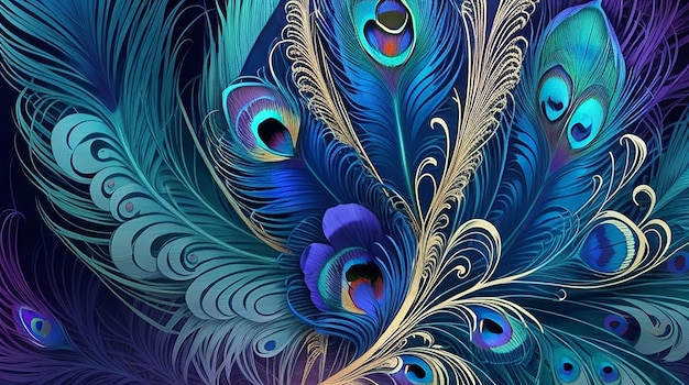Um lindo padrão de penas de pavão com estilo de gradiente