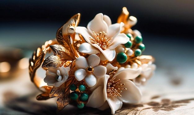 Foto um lindo padrão floral com cores douradas e brancas