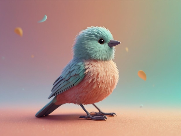Um lindo pássaro 3D em um fundo pastel
