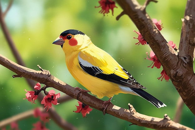 Foto um lindo pássaro-dourado nas árvores