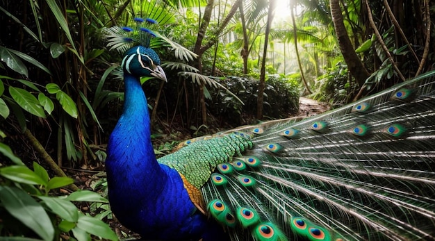 um lindo pavão na selva