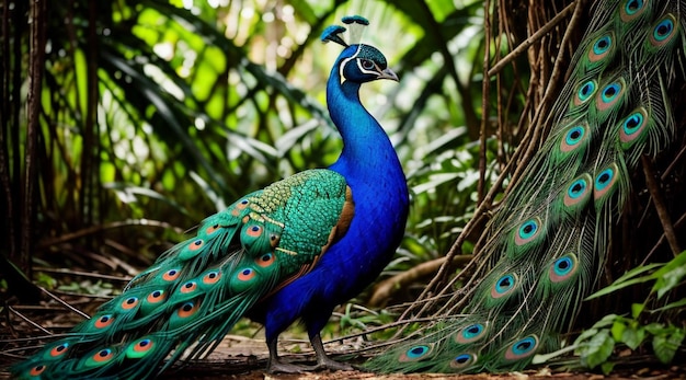 um lindo pavão na selva