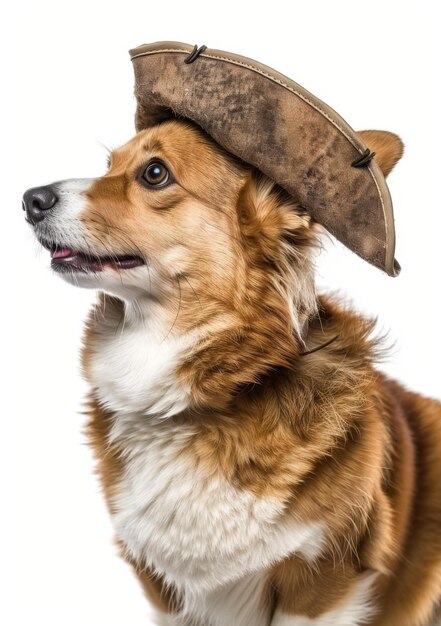 Um lindo Pembroke Welsh Corgi usando um chapéu de pirata