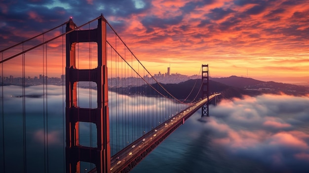 um lindo pôr do sol sobre a ponte Golden Gate.