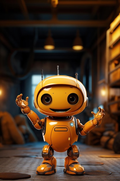 Um lindo robô laranja acenando com a mão