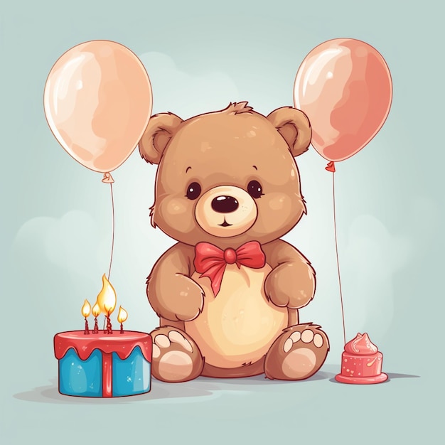 Um lindo ursinho de pelúcia deseja um feliz aniversário para um menino ilustração vetorial de um desenho animado
