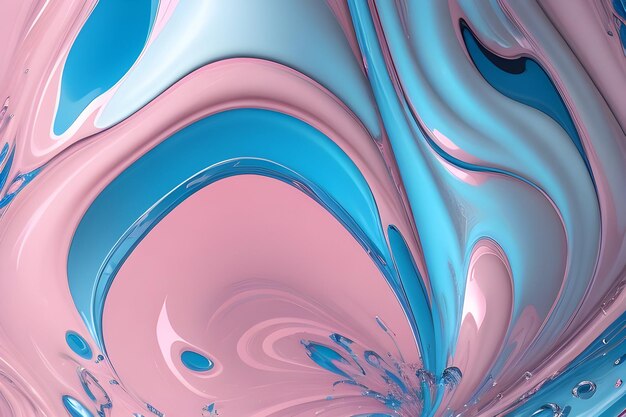 Um líquido de cor rosa e azul é coberto de cores pastel coloridas