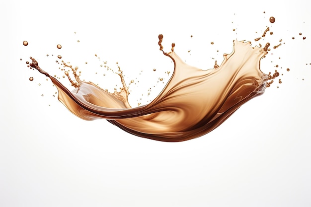 Um líquido quente acastanhado semelhante a café ou chocolate isolado em um fundo branco