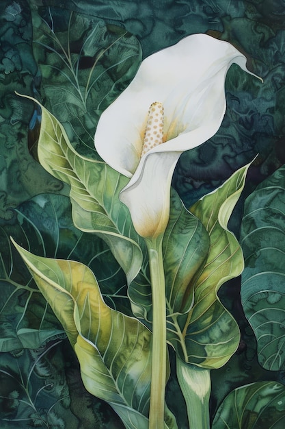 Um lírio Calla solitário é ousado e puro Sua flor branca marcante contrasta dramaticamente com