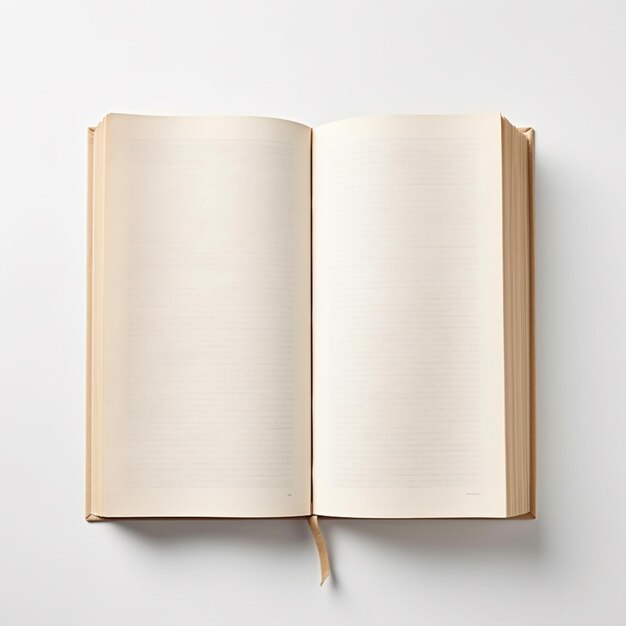 Um livro aberto capturado em uma paleta sofisticada em um fundo branco O design é minimalista e em grande escala com tons de bronze claro e bege, texturas de couro e elementos de madeira