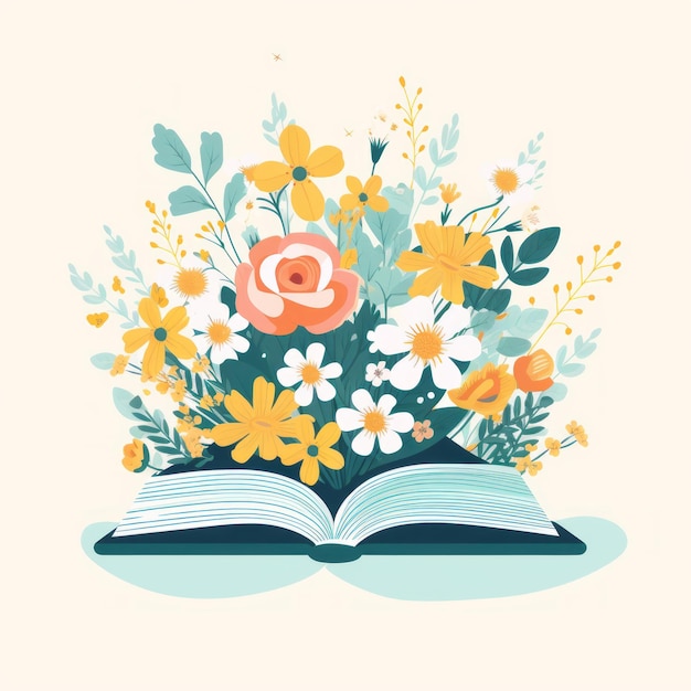 um livro aberto com flores e folhas