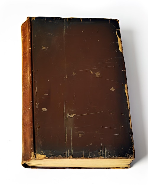 um livro antigo com uma capa marrom e a metade inferior é aberta