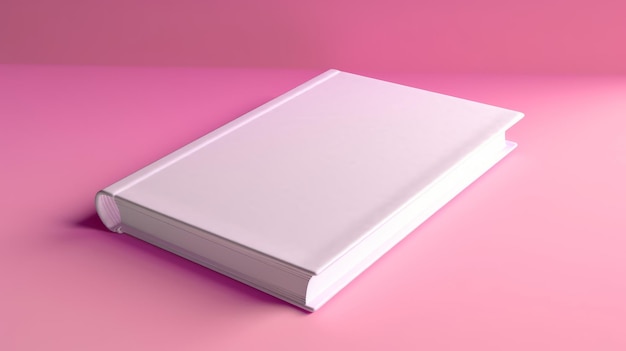 Foto um livro branco fechado com uma capa de couro em branco está sobre um fundo rosa