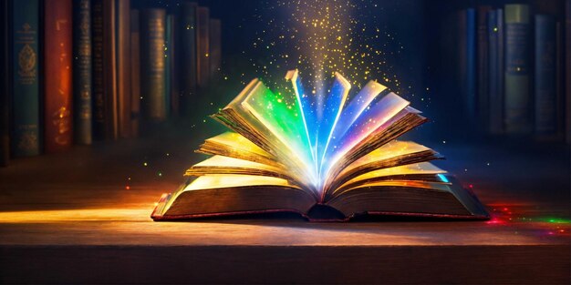 Um livro com as palavras a magia nas páginas