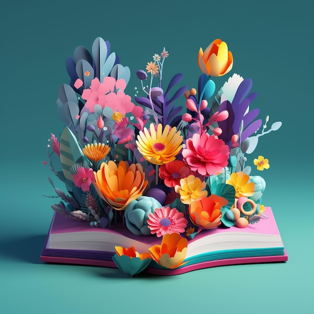 Um livro com flores que diz "primavera".
