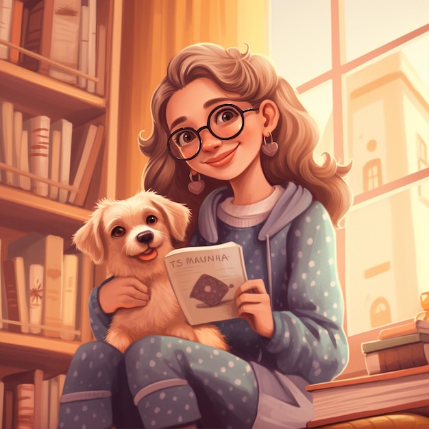 Um livro com meninas e cachorrinho fofo