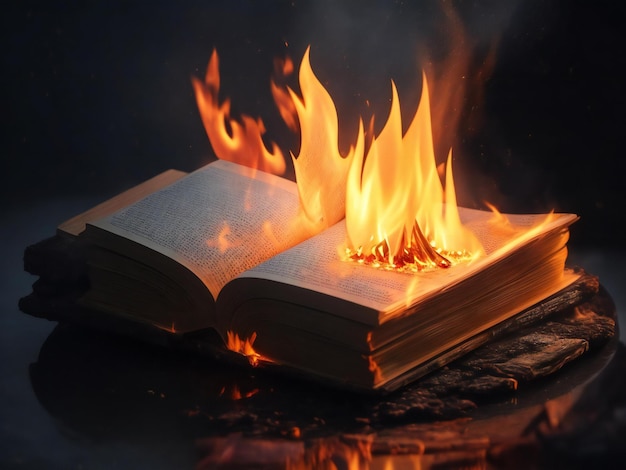 Um livro com um fogo queimando nele é gerado