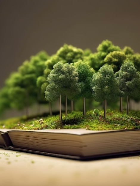 Um livro com uma árvore aberta na palavra floresta.