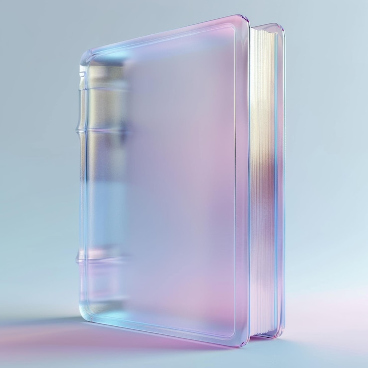 Foto um livro de vidro esmaltado sobre sabedoria financeira iluminado em cores pastel suaves