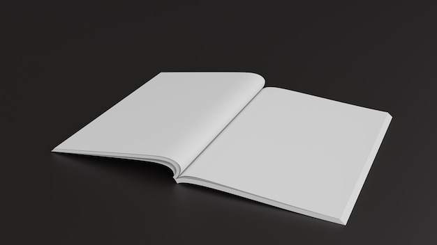 um livro em branco em uma mesa com um fundo preto