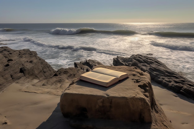 Um livro sobre uma rocha à beira-mar